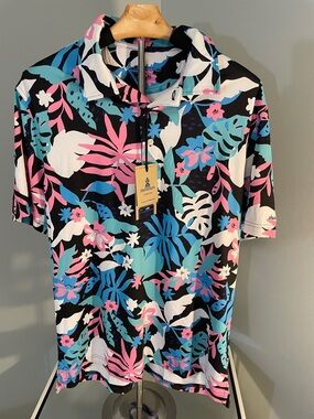 Chubbies Floral Tropical Polo - Black, White, Pink, Blue, Teal MEDIUM nwt
